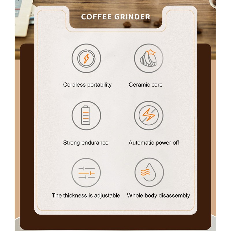 Black Coffee Bean Grinder Dry Wet Dual Use 1500mAh Small