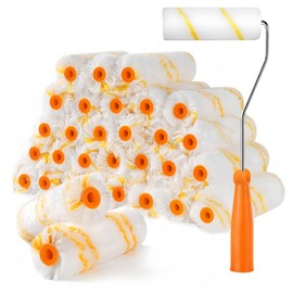 Paint Roller, 30 PCS Roller Set with Paint Roller Handle, 4 inch Roller Sleeves for Ceiling Decoration, Renovations, Repair Size 10.5 x 4.7 cm White