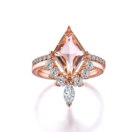 LAZLUVU Women Stackable Rings Set Pink Stone Crystal Ring Rose Gold Eternity Engagement Ring Fashion Kite Cut Cocktail Rings for Women Christmas Jewelry Size 10