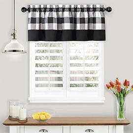 GoodGram Modern Country Farmhouse Bordered Plaid Buffalo Checkered Rod Pocket Window Valance - Assorted Colors (Black)