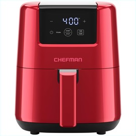 CHEFMAN 2 Qt Mini Air Fryer – Digital Space-Saving Compact Air Fryer with Nonstick and Dishwasher Safe Basket, Quick & Easy Meals in Minutes, Features Digital Timer and Shake Reminder – Red