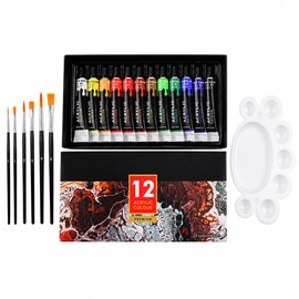 Acrylic Paint Set for Painting & DIY Crafts – 12/24 Vibrant Colors with Brushes for Artists, Students and Creative Projects 12ml