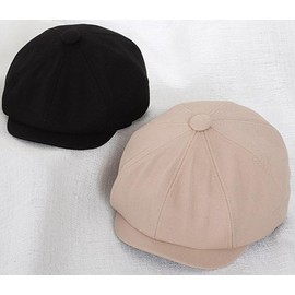 Classic Cotton 8 Panel Newsboy Cap Kids Cabbie Flat Tweed Hat for 5-9 Years Old Black