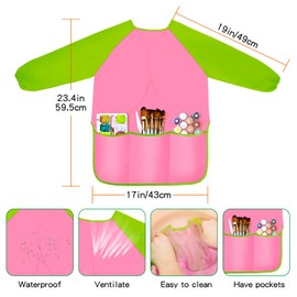 IKAYAS Kids Art Smock with Long Sleeves, Waterproof Painting Apron for Toddlers, Breathable Artist Smock with 3 Pockets, Craft Smock for Age 3-5 Years, Pink 1PCS