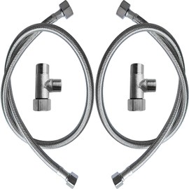 HOMYEP 31 Inch Faucet Water Supply Lines, 3/8" Comp x 1/2" FIP Connector Braided Stainless Steel Bathroom Kitchen Faucet Hose, Extra Long cUPC Sink Hose with Tee Valve, 2 Pack