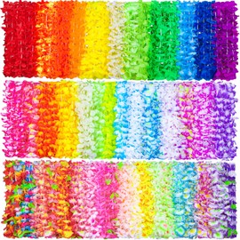 Ruisita 200 Pieces Leis Necklace Hawaiian Colorful Tropical Leis Necklace in 50 Colors Hawaiian Garland Party Decorations for Luau Themed Party, Beach, Holiday, Birthday Decorations