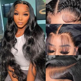 Arqyu 13x4 Body Wave Lace Front Wigs Human Hair 180% Density Body Wave HD Lace Front Wigs Human Hair Pre Plucked Bleached Knots Transparent Frontal for women(28inch)