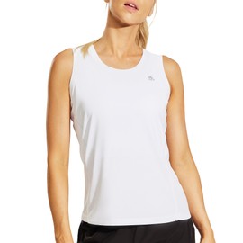 Haimont Women's Athletic Sleeveless Shirts Mesh Quick Dry Workout Tank Top for Running Yoga Gym, White, S