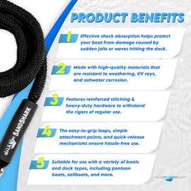 SandShark 25-28ft Shock Absorbing Anchor Line, Dock Line with Loop and Stainless Steel Clip - Ideal Boat Anchor Rope, Pontoon Boat Accessories, Or Boat Rope