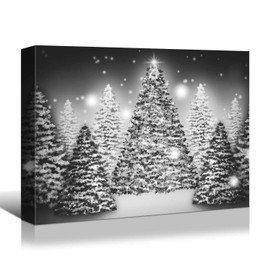 Looife Merry Christmas Canvas Wall Art, 24x18 Inch Black and White Xmas Tree Picture Prints Artwork Wall Decor, Gallery Wrapped Art Deco for Gift Choice