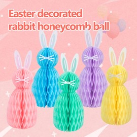 5Pcs Bunny Easter Paper Pendant Ornaments, Colorful Easter Egg Honeycomb Decorations, Easter 3D Honeycomb Paper Rabbit Swril Ball for Kindergarden, Shoping Mall, Classroom, Showcase Decoration