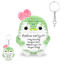 Funny Positive Small Penguin Gifts for Women Positive Crochet Animal Cute Stuff Leaving,Good Luck,Congratulations,Graduation,Emotional Support Gift Christmas Stocking Fillers Birthday Gift for Her Him