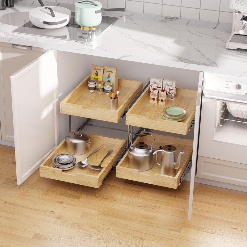 Sikarou Wood Pull Out Cabinet Organizer 2 Tie 11" W