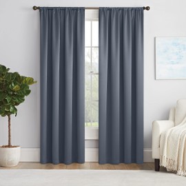 Eclipse Solid Thermapanel Modern Room Darkening Rod Pocket Window Curtain for Bedroom (1 Panel) 54" x 84" Curtain Panel in Blue