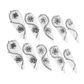 minkissy 10pcs Edgy Thorn Design Rose Manicure Nails Long French Tip Press Nails for Women Diy Manicure