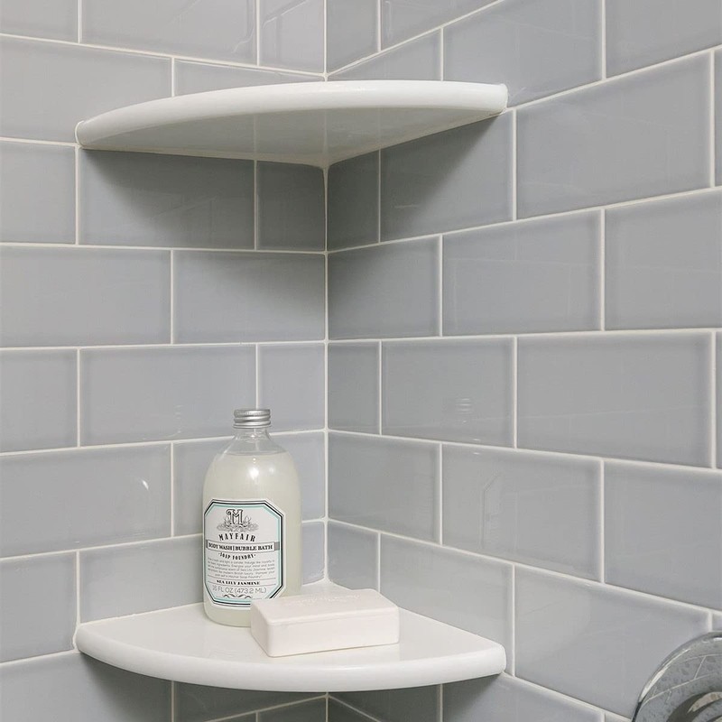 White Marble Corner Shower Shelf for Bathroom, 9'' x 9''