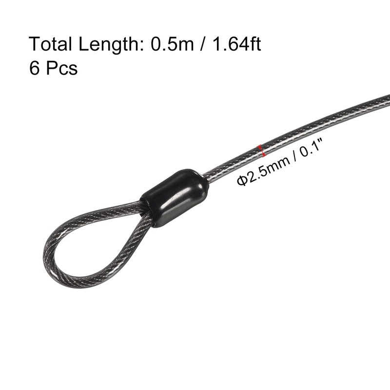 PATIKIL Security Cable 2.5mm x 0.5m/1.64ft, 6 Pack Coated Luggage