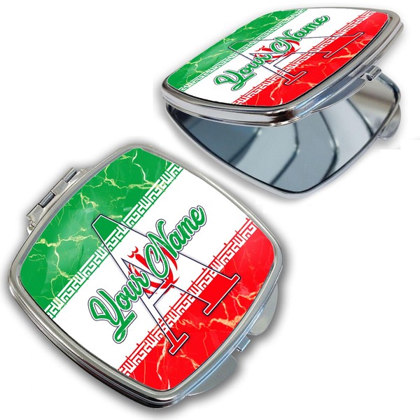 Bleu Reign Compact Personalized Pocket Mirror Custom Name Iran Flag