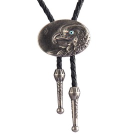 COOLLA Bolo tie- Handmade Bull Western Cowboy Black Vintage Turquoise Pendant for Women,Men (bolo tie Eagle-Silver)