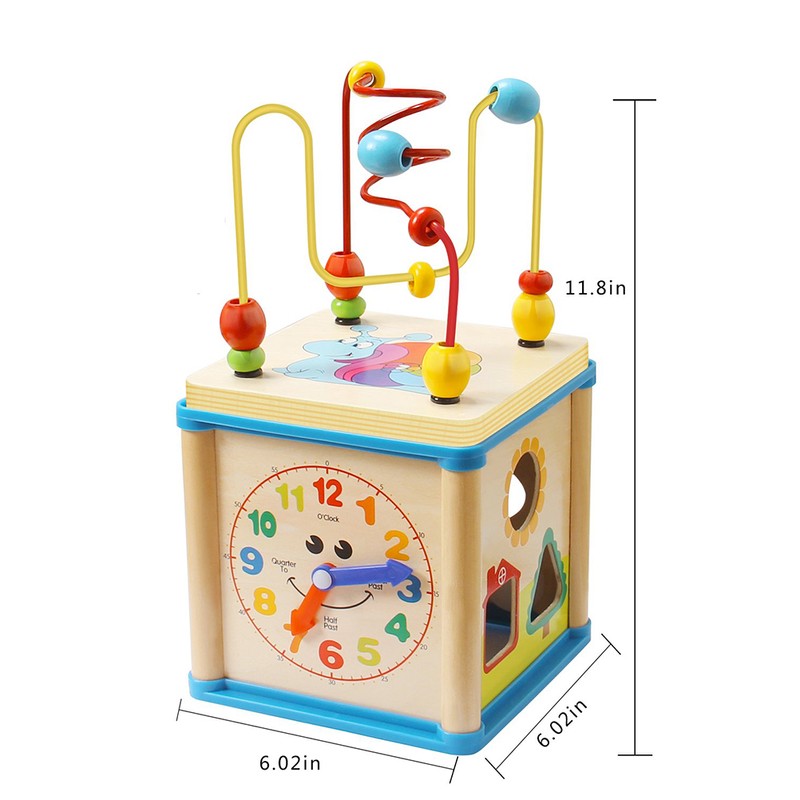 Early Educational Wooden Bead Maze Shape Sorter Activity Cube Gifts