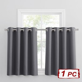 PONY DANCE Short Opaque Curtains – 1 Piece, H 90 cm x W 132 cm, Eyelet Curtain, Short Curtain, Children's Room Blackout Curtain, Grey, Kitchen Curtains with Eyelets, Thermal Curtain