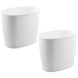 iDesign Small Oval Plastic Bathroom Trash Set of 2-White Waste Can