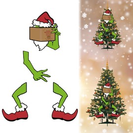 Funny Christmas Tree Decorations, Large Christmas Tree Topper with Hand +Head + Leg + Book, Hiding Behind Book Tree Top Decor for Holiday Christmas Tree Xmas Party Supplies (Green)