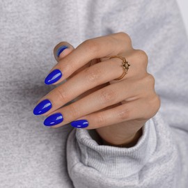 KQueenest Royal Blue Press on Nails Short Oval, Short False Nails with Glue, Opaque Solid Bright Vibrant Blue Fake Nails Press ons, Reusable Soft Gel Stick on Nail for Women, 24 Pcs