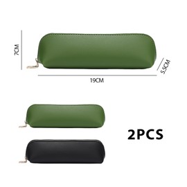 MEMOFYND 2 Leather Pencil Cases, Slim Pencil Case, Small Pencil Case, Ultra Thin Small Pencil Case, Small Storage Bag, Cosmetic Bag (Green, Black), Green, pencil case