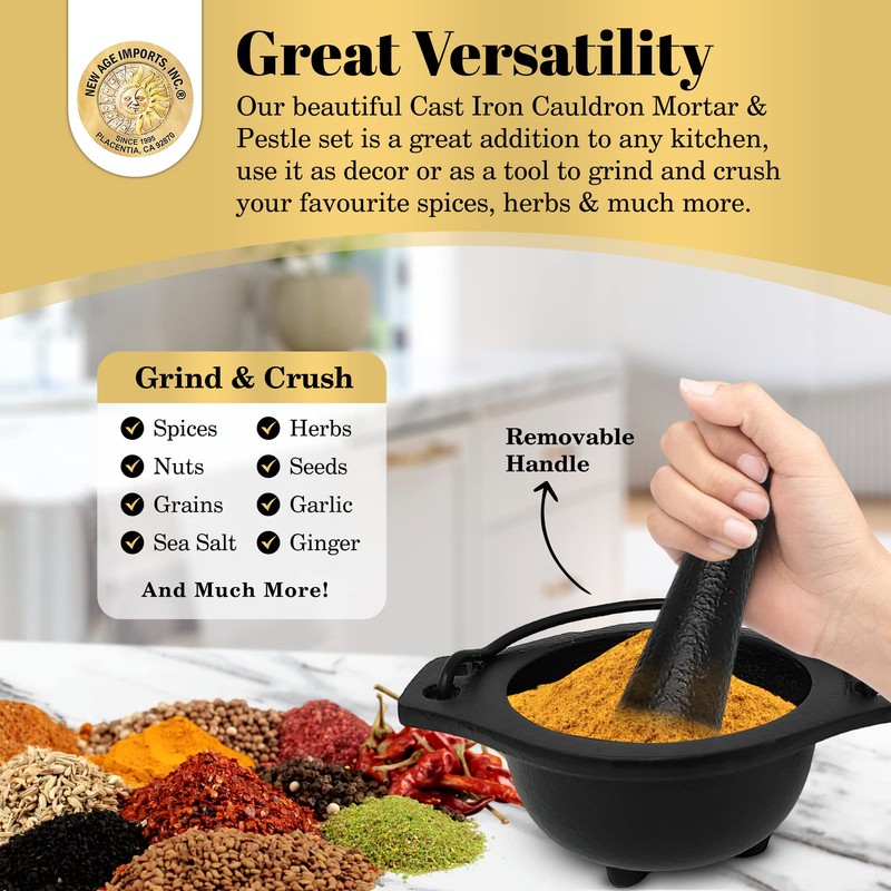 Cast Iron Cauldron Mortar and Pestle Set (MP3-Cauldron Mortar &