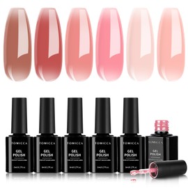 TOMICCA UV Nail Varnish Pink Nude, 6 Colours, 8 ml, Natural Gel Nail Varnish, Transparent Nude Colours, Shellac Nail Varnish, for Valentine's Day, Nail Studio Design and DIY at Home