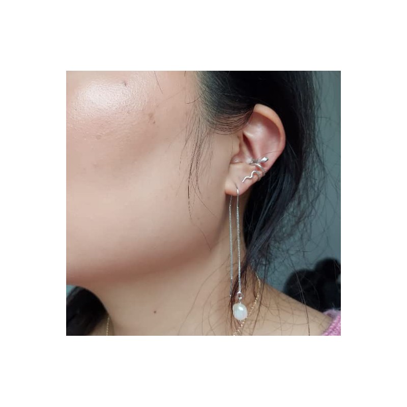 Gold/Silver 925 Sterling Silver Snake Conch Ear Cuff (Silver Left)