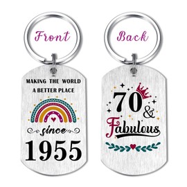 EE&YU 70th Birthday Gifts for Women - Happy 70 Year Old Birthday Keyring for Her Female, 70 Fabulous Presents, Making the World a Better Place Since 1955
