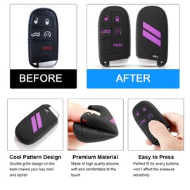 REMOCH for Dodge Key Fob Cover with Keychain for Dodge Charger Challenger Dart Durango Journey Replacement Remote Control 3 4 5 Buttons Key Fob Shell (Purple, 1 PC)
