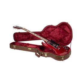 Crossrock Wooden Electric Guitar Case for Gibson SG | Blossom Brown Faux Leather, Burgundy Velvet Interior, Lock – Designer Series