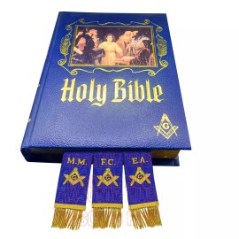 Masonic Bible Markers Hand Embroidered Royal Blue Ribbon & Gold Bullion Threads