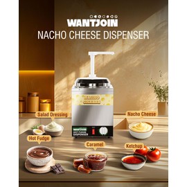 WantJoin Nacho Cheese Dispenser with Pump - 2.2Qt Nacho Cheese Warmer,Stainless Steel Hot Fudge Warmer W/5-Level Temperature Adjustment,Commercial Hot Fudge Dispenser for Hot Fudge Cheese Caramel
