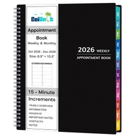 2026 Appointment Book - January - December 2026, Appointment Planner with Weekly ＆ Monthly Spread, 8.5'' x 10.5'', Large, 15 Minute Increments, 2026 Daily Planner with Pockets, Tabs, Flexible Cover