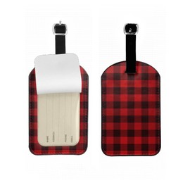 Zoczos Buffalo Plaid Leather Luggage Bag Case Tags Red Black Checkered Plaid Classic Baggage Suitcase Labels Name Tags Travel Accessories for Adult Women Men, 1 Pack