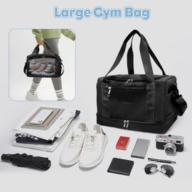 Foldable Travel Duffel Bag, 40x20x25 Hand Luggage Bag, Underseat Bag, Cabin bag, Gym Bag, Weekend Travel Bags, Weekender Overnight Bag for Women and Men, Carry on Bags for Planes (Black)