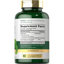 Ginkgo Biloba 6000 mg Alta Potencia | 120 Cápsulas para Memoria, Concentración y Bienestar Diario