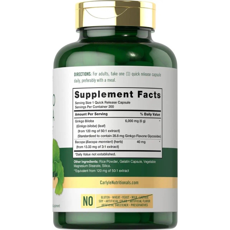 Ginkgo Biloba 6000 mg Alta Potencia | 120 Cápsulas para