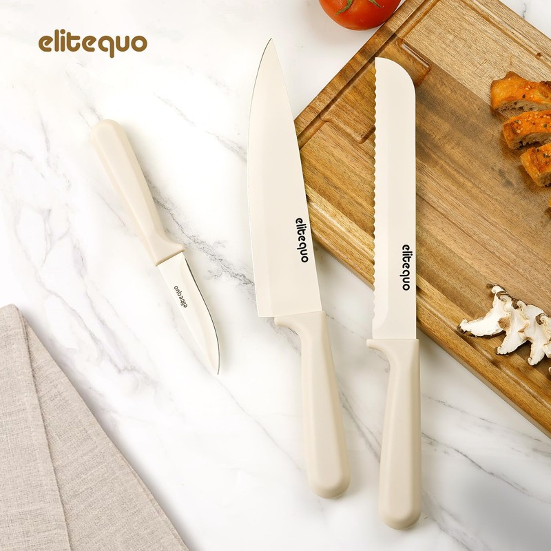 Elitequo 8 Piece Kitchen Knife Block Set with Sharpener,Dishwasher Safe,German