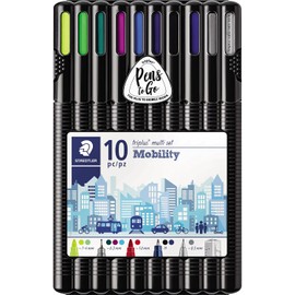 STAEDTLER 34 SB10MS juego de movilidad triplus caja de computadora de 10 piezas para trabajar sobre la marcha, amarillo, azul, verde, violeta, rojo, negro