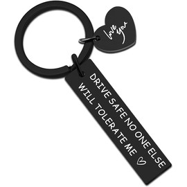 Valentines Day Gift Drive Safe Keychains for Boyfriend Husband Presents (Black)