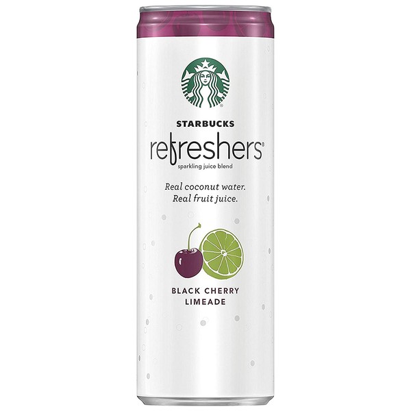 Starbucks Refreshers Sparkling Juice Blends, Black Cherry Limeade with Coconut Water, 12 Fl. Oz (12 Pack)