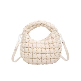 LAM GALLERY Small Quilted Bubble Bag Lightweight Puffer Handbag Soft Down Cotton Padded Shoulder Crossbody Bag, Off-white, Small