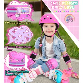 Unicorn Kids Knee Pads Elbow Pad Wrist Guards Protective Gear Set Comfortable for Children Girls Roller Skates Inline Scooter Bicycle Skateboard Rollerblading Cycling Riding