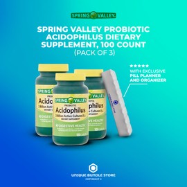 Spring Valley, Acidophilus Probiotic, 100 Count Caplets Dietary Supplement + 7 Day Pill Organizer Inlcuded (Pack of 3)