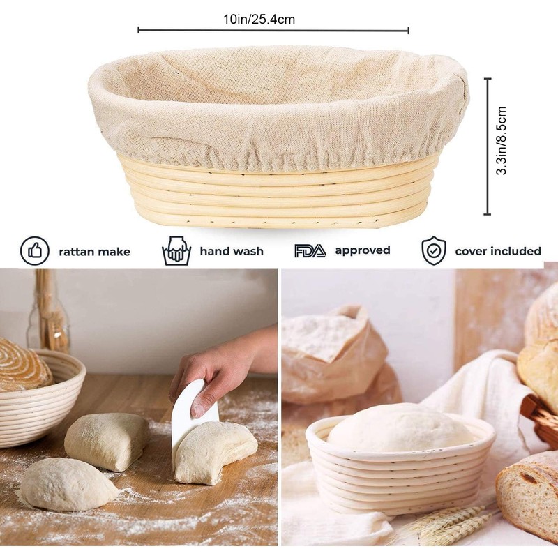 2 Pcs Banneton Bread Proofing Baskets, 25cm Oval Sourdough Proofing